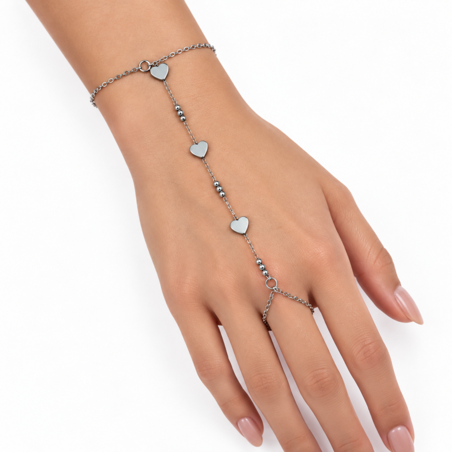 Eternos Acessórios - Pulseira Feminina Aço Inox 316L Hand Chain Corrente Coração NÃO ESCURECE PODE MOLHAR ANTIALÉRGICO