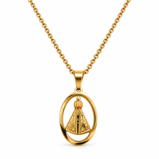 Colar Feminino Religioso Nossa Senhora Aparecida Aço Inox 316L Folheado Ouro 18K Delicado Hipoalergênico