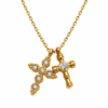 Eternos Acessórios - Colar Feminino Aço Inox Cruz Dupla Cravejado Ponto de Luz Dourado