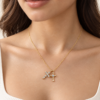 Eternos Acessórios - Colar Feminino Aço Inox Cruz Dupla Cravejado Ponto de Luz Dourado