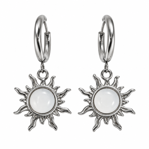 Brinco Feminino Argola Sol Branco Aço Inox 316L Delicado Minimalista NÃO ESCURECE PODE MOLHAR ANTIALÉRGICO
