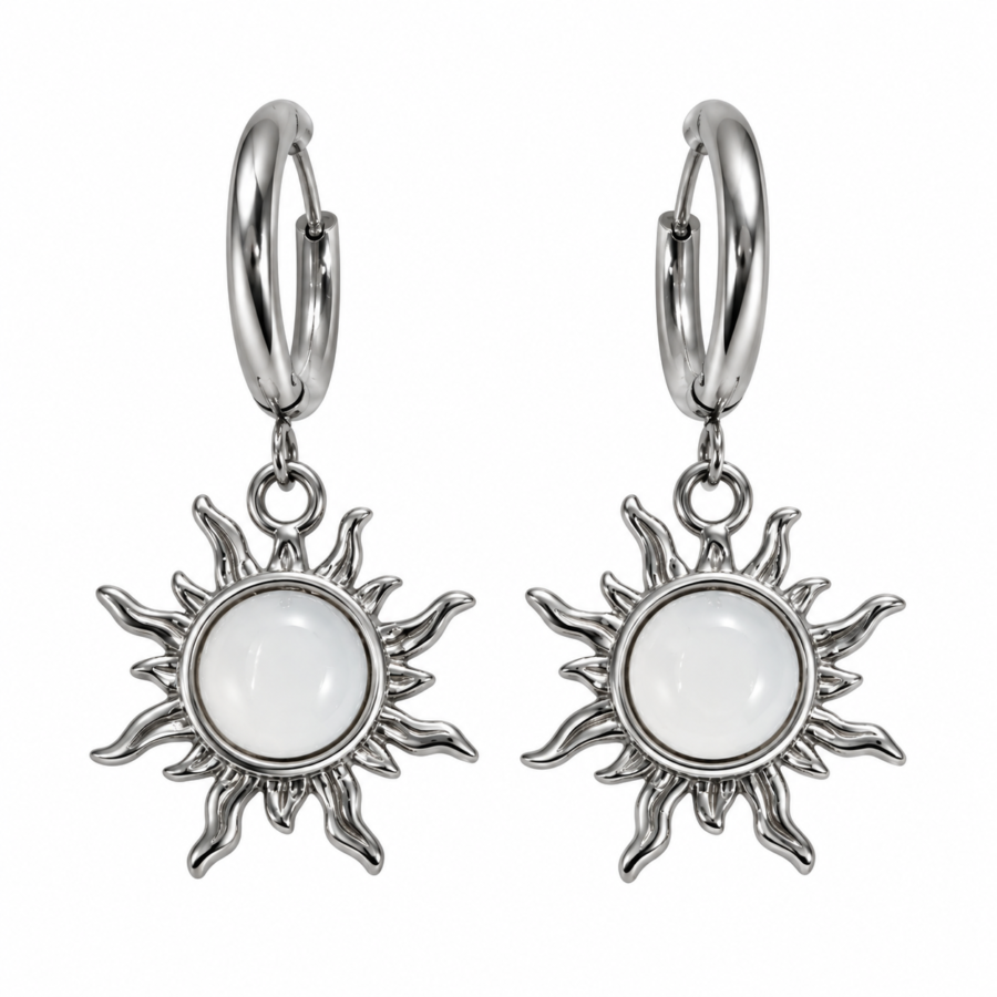 Eternos Acessórios - Brinco Feminino Argola Sol Branco Aço Inox 316L Delicado Minimalista NÃO ESCURECE PODE MOLHAR ANTIALÉRGICO