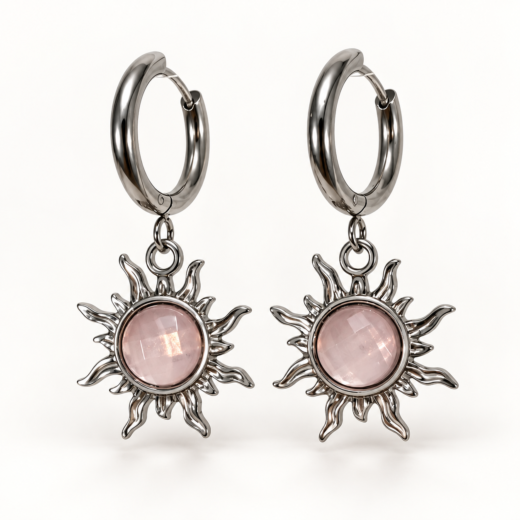 Brinco Feminino Aço Inox 316L NÃO ESCURECE Argola Sol Rosa Delicado Elegante PODE MOLHAR ANTIALÉRGICO