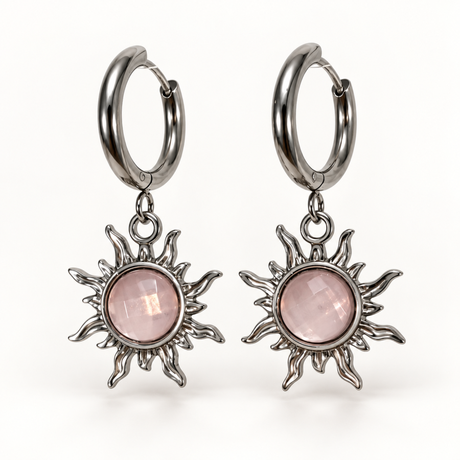 Eternos Acessórios - Brinco Feminino Aço Inox 316L NÃO ESCURECE Argola Sol Rosa Delicado Elegante PODE MOLHAR ANTIALÉRGICO