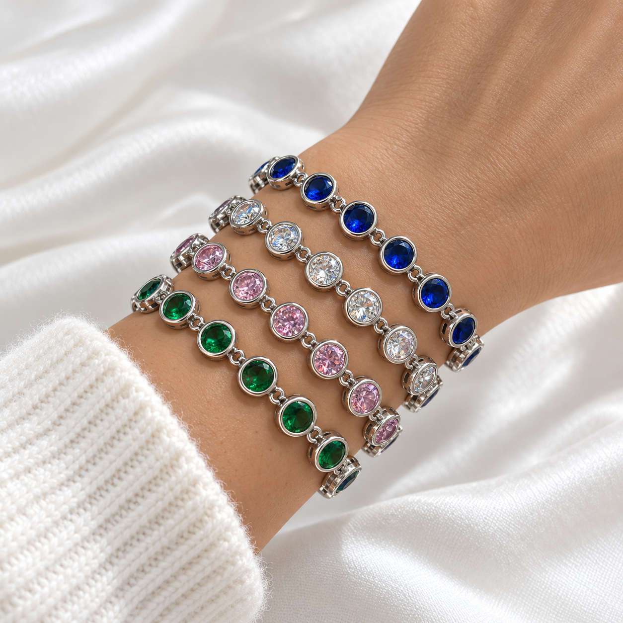 Pulseira Feminina Aço Inox 316L NÃO ESCURECE Cristais Zircônias Ponto de Luz Luxo PODE MOLHAR ANTIALÉRGICA