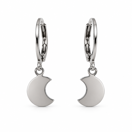 Brinco Feminíno Aço Inox Tranqueta Lua Pequena