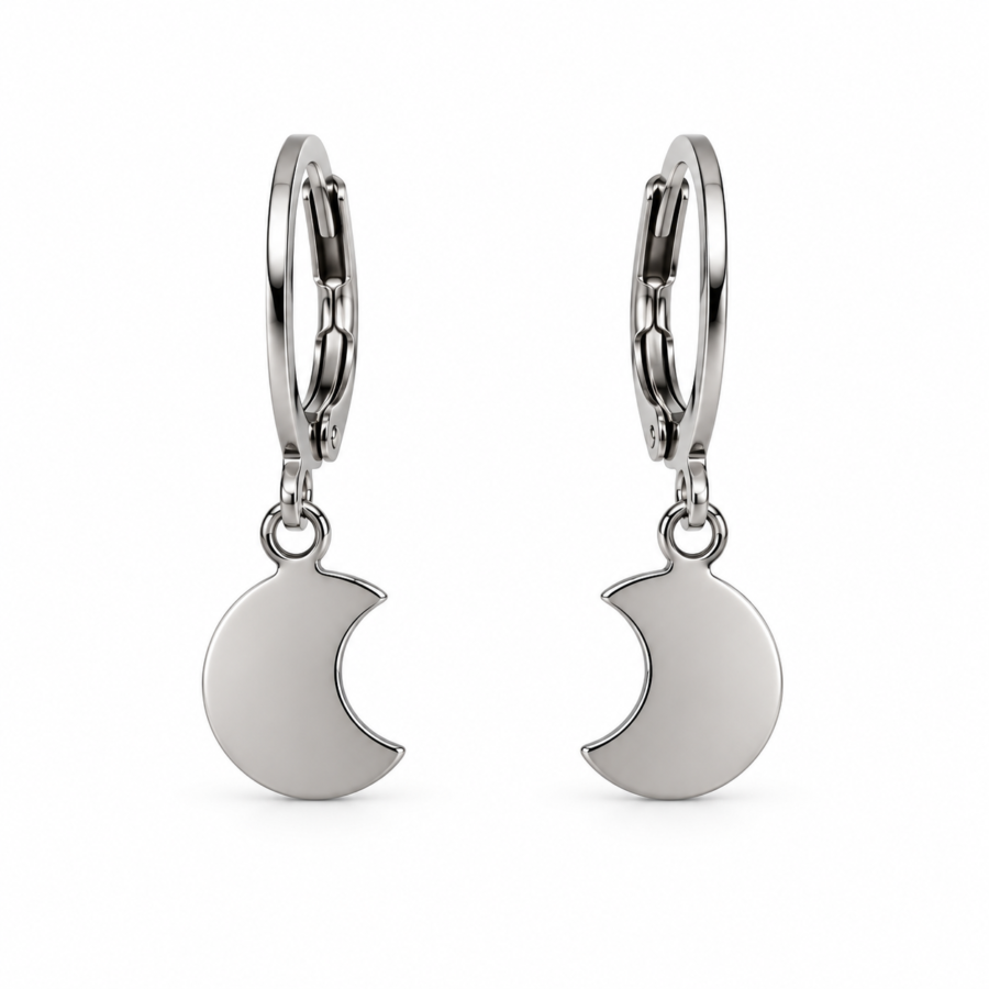 Eternos Acessórios - Brinco Feminíno Aço Inox Tranqueta Lua Pequena