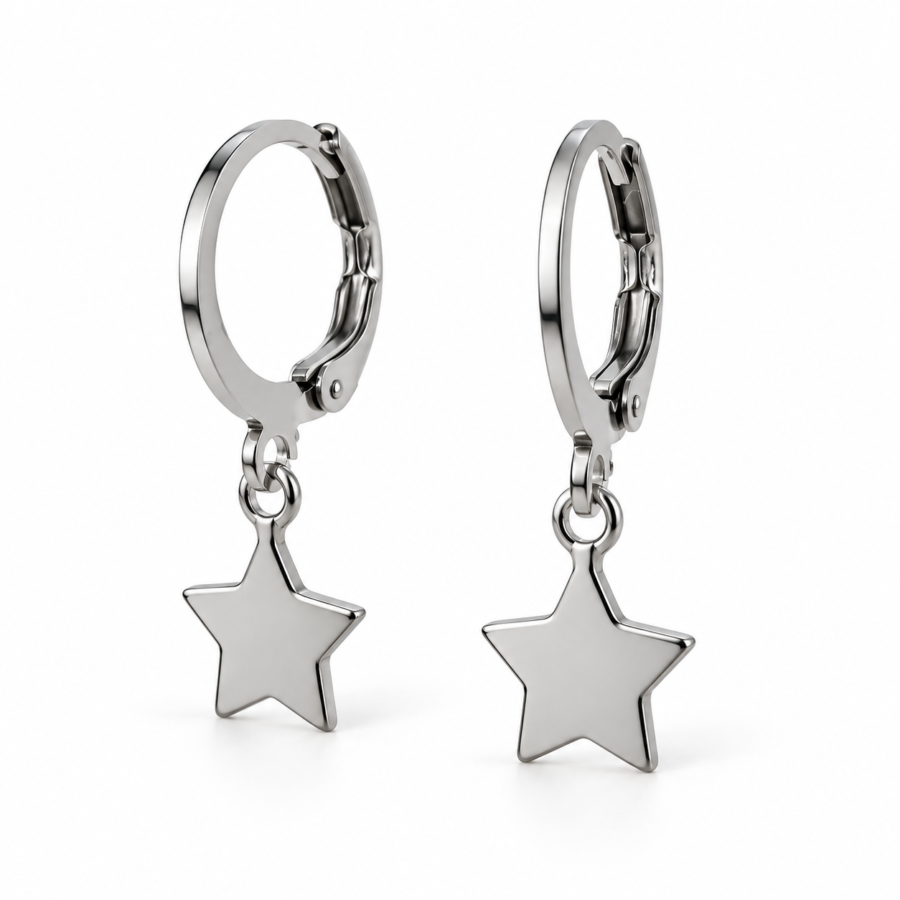 Eternos Acessórios - Brinco Feminino Argola Aço Inox 316L Tranqueta Estrela NÃO ESCURECE PODE MOLHAR ANTIALÉRGICO Eternos Acessórios - Brinco Feminino Argola Aço Inox 316L Tranqueta Estrela NÃO ESCURECE PODE MOLHAR ANTIALÉRGICO