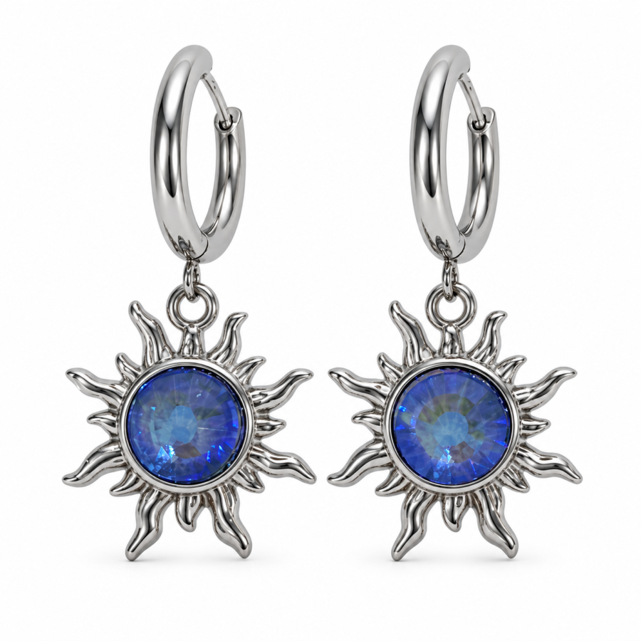 Eternos Acessórios - Brinco Feminino Aço Inox 316L NÃO ESCURECE Argola Sol Pedra da Lua Delicado Elegante PODE MOLHAR ANTIALÉRGICO